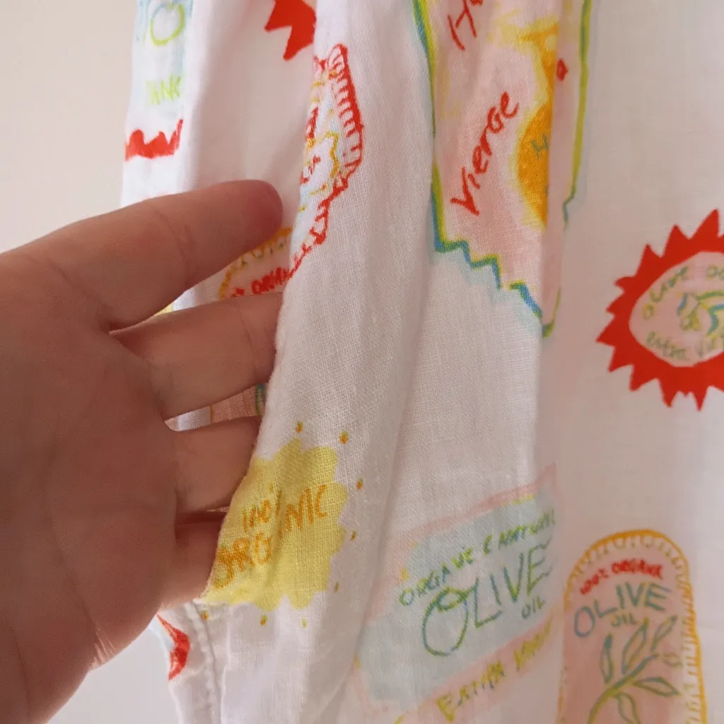 Cynthia Rowley Linen Olive Oil Print Wide Leg‎ Pants White Multicolor Sz Small - Image 8