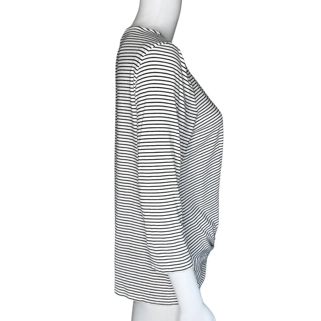 Chicos Shirt Womens Medium 1 Black White Stripe Twist Front Tee Basic‎ Casual - Image 2