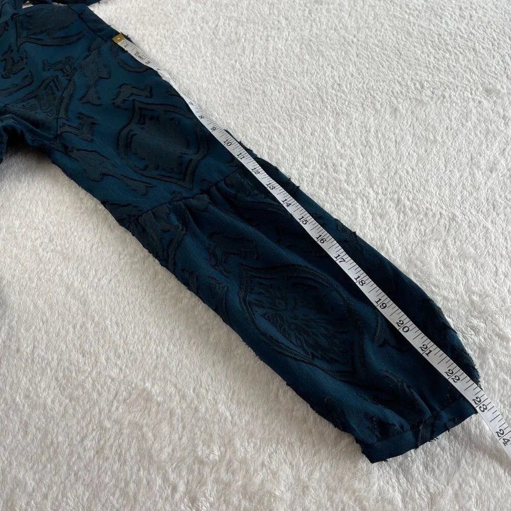 Ann Taylor Loft Floral Velvet Burnout Blouse Womens MP Blue Boho Dark‎ Academia - Image 7