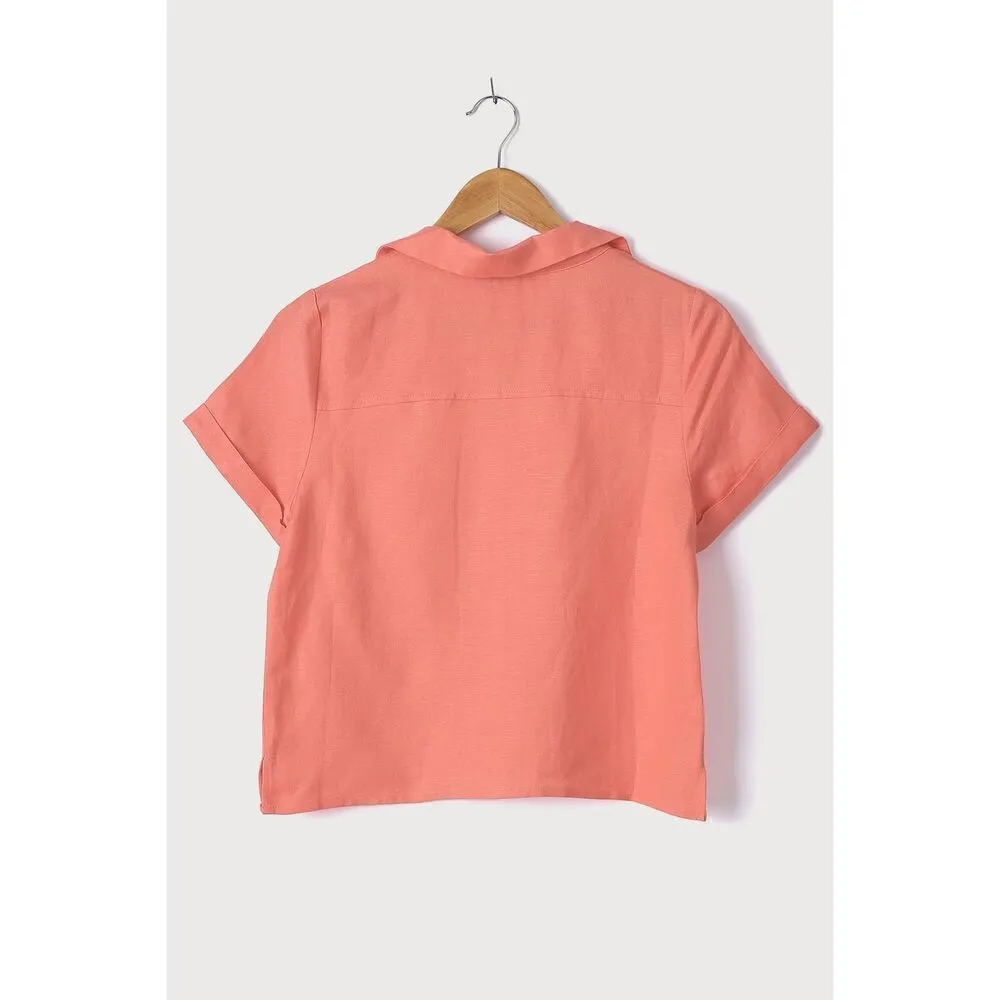 Lulu’s NWOT Lovely Legacy Coral Pink Short Sleeve Button-Up Top Size Small - Image 3