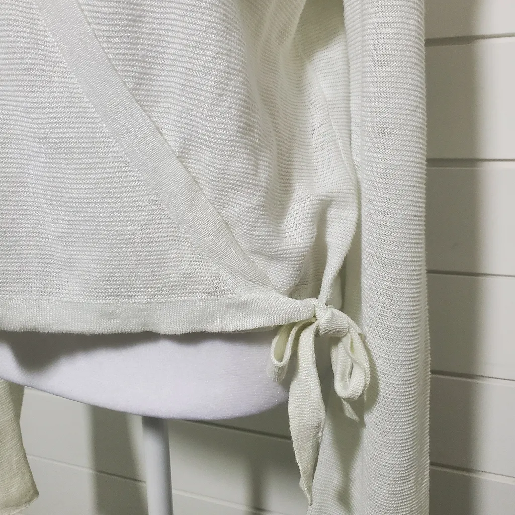 Eileen Fisher White Organic‎ Linen Hooded Wrap Cardigan Sweater Women's Size S - Image 5