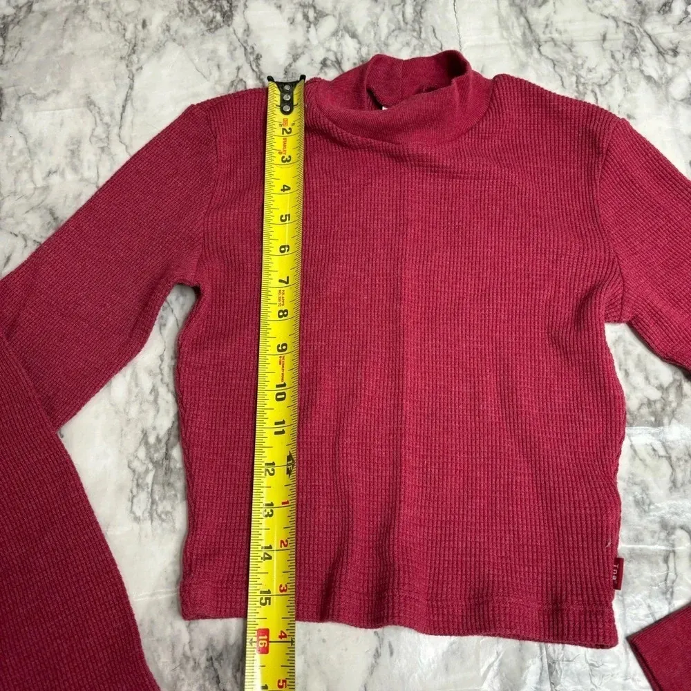 TNA Red Cropped long Sleeve High Neck Waffle Knit Thermal top size small - Image 7