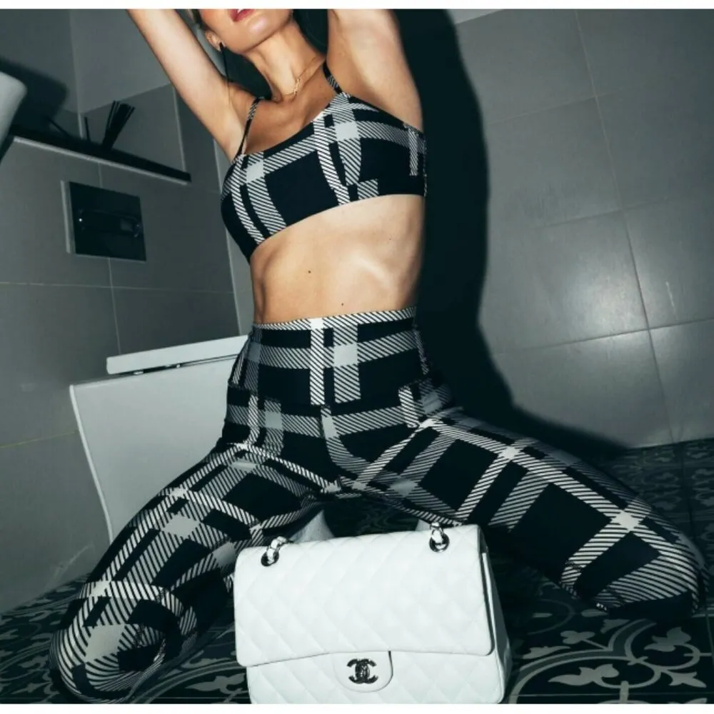 Alo High-Waist Airlift Magnified Plaid Leggings Black Ivory Hi-Rise Waisted Pant - Image 9