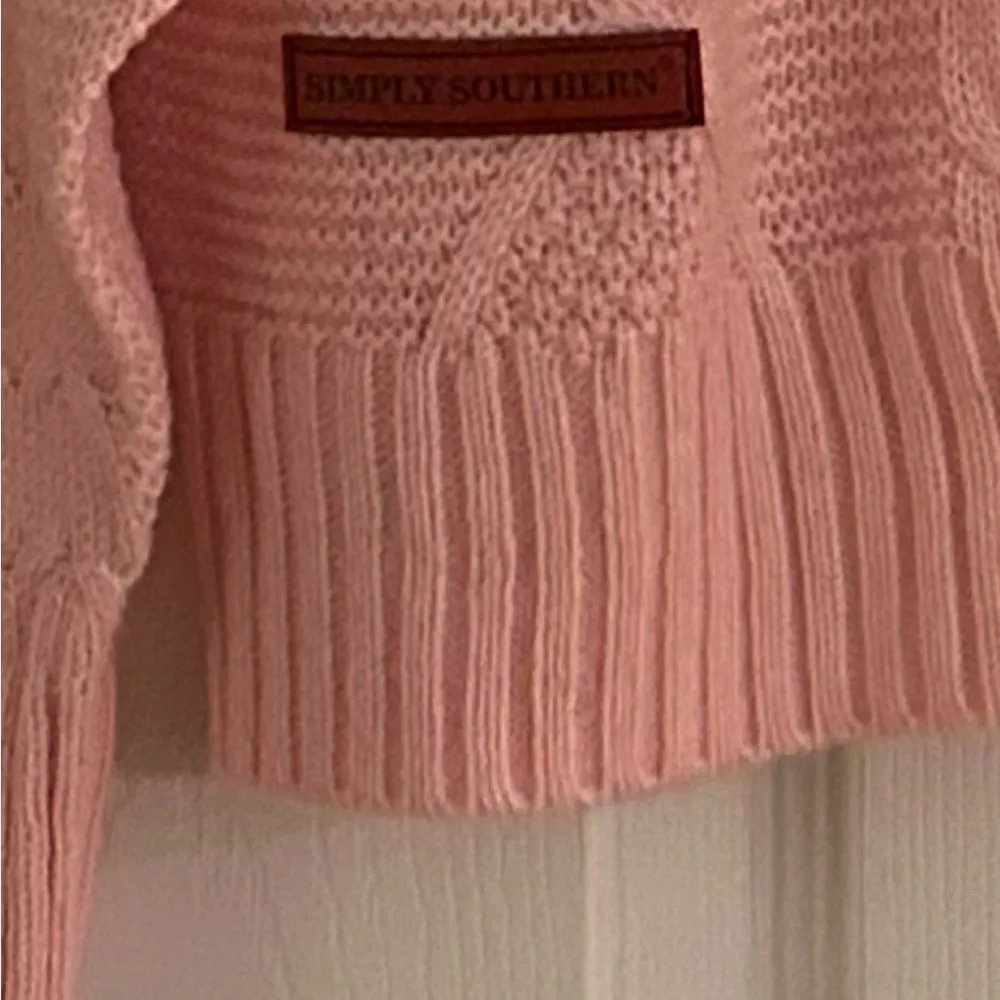 Simply Southern Womens Medium Fringe Sleeve Pullover Sweater Pink Cable Knit - Image 9