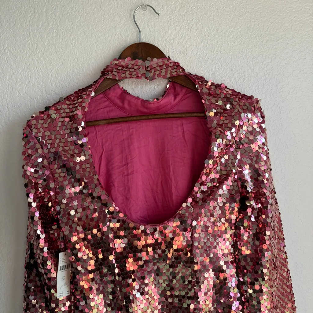 NWT Anthropologie Maeve Womens Dress Pink Sequin Long Sleeve Mini Size XS - Image 5
