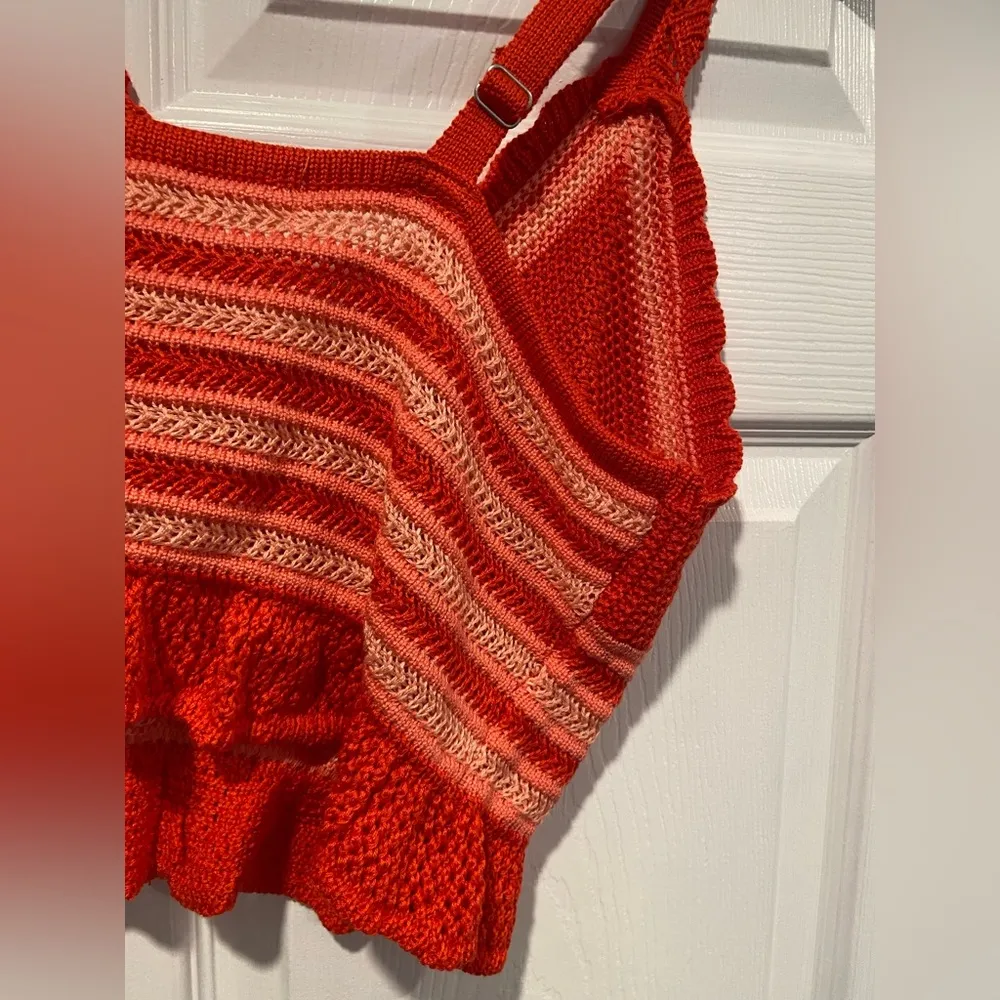NWT Madden NYC Size XL Orange Coral Stripe Crochet Crop Top V Neck Adjustable - Image 11