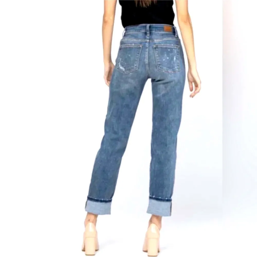 Judy Blue Bleach Splatter Distressed Boyfriend Jeans Size 24 - Image 2