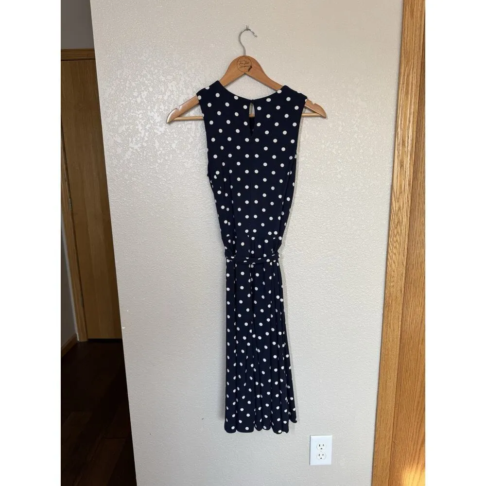 Lauren Ralph Lauren Jersey Knit Polka Dot Fit And Flare Dress Size 2 Navy White - Image 5