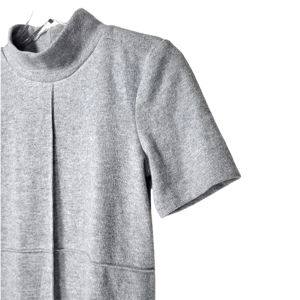 Zara Cotton Blend Reverse Seam Short Sleeve Ribbed Sweater Mini Dress in Grey - Image 9