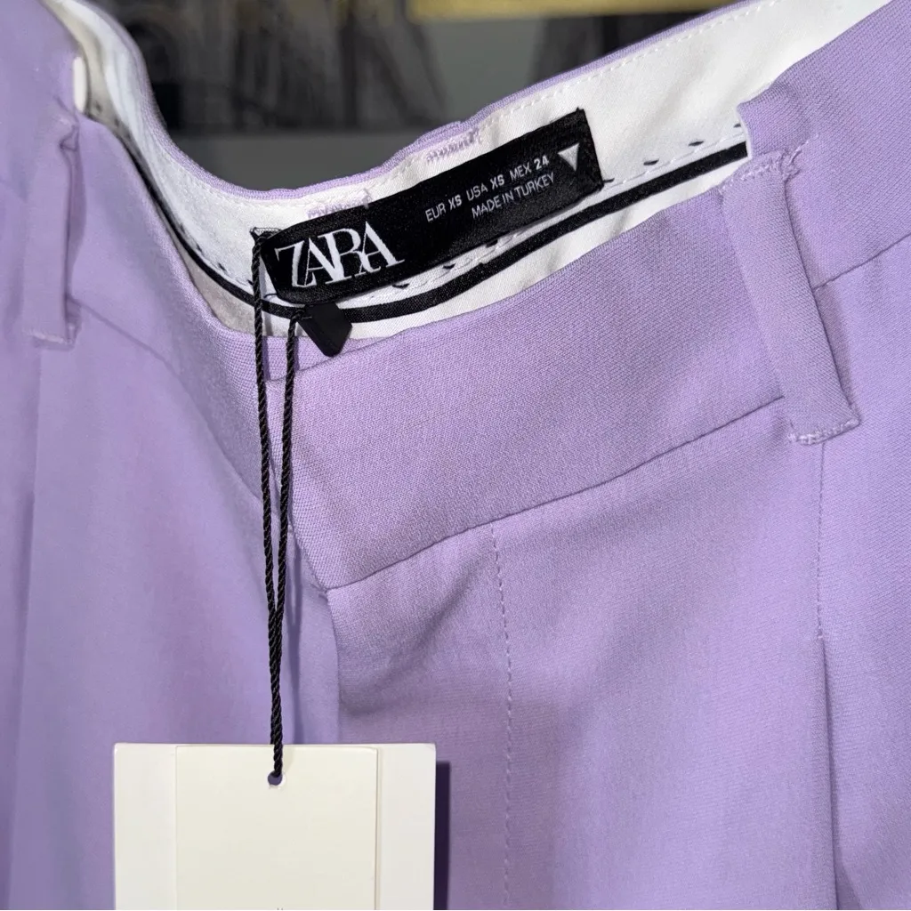 Zara Lilac Lavender Purple High Waist Wide Leg Tailored Trousers - Image 6