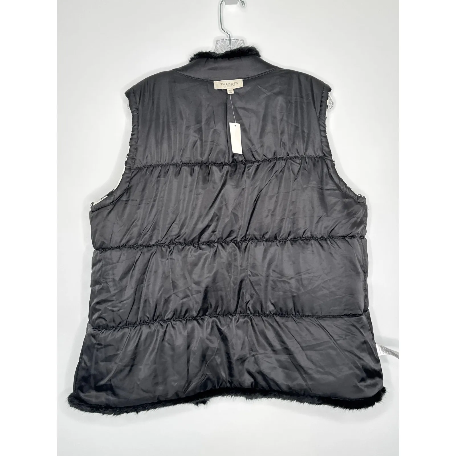 NWT Talbots Black White Knit Faux Fur Trim open front Vest fair Isle 2X - Image 9