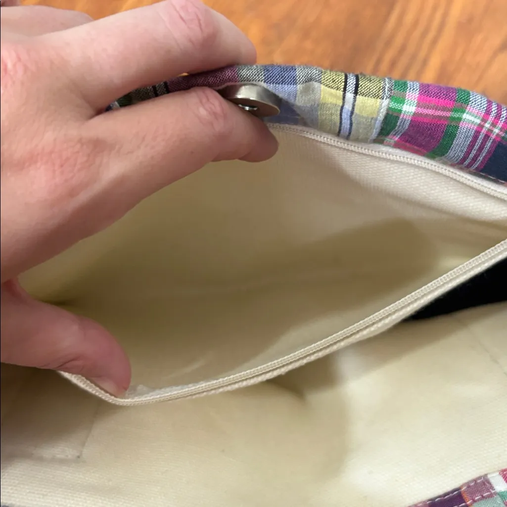 Thomas‎ Bates Patchwork Madras Canvas Purse Colorful Plaid Blue - Image 4