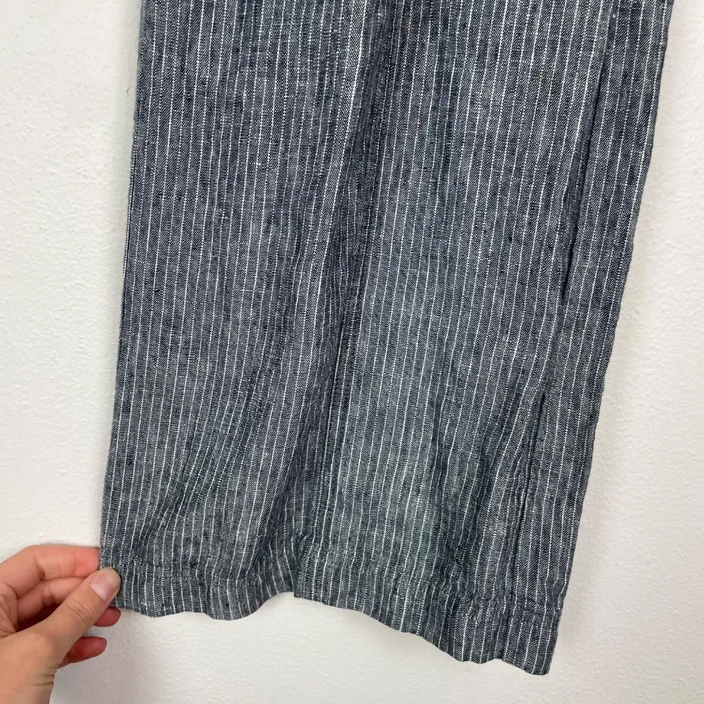 Sundance Women's 12 Petite Andover Navy and White Striped Wide Leg Linen Pants - Image 6