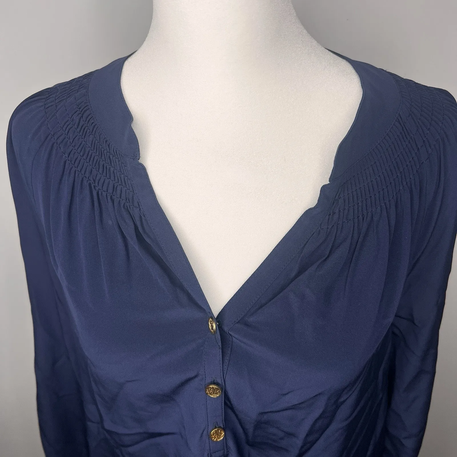 Elsa Silk lily pulitzer Navy Blue Top Blouse Long Sleeve Size XS Shirt - Image 2
