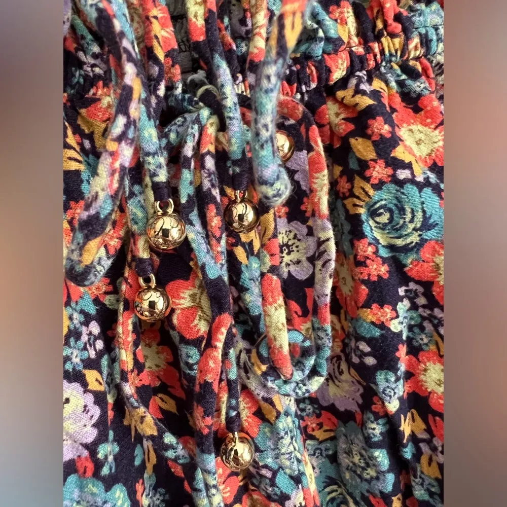 Free People Show Me Love Linen blend floral print romper smocked ruffle XS - Image 5