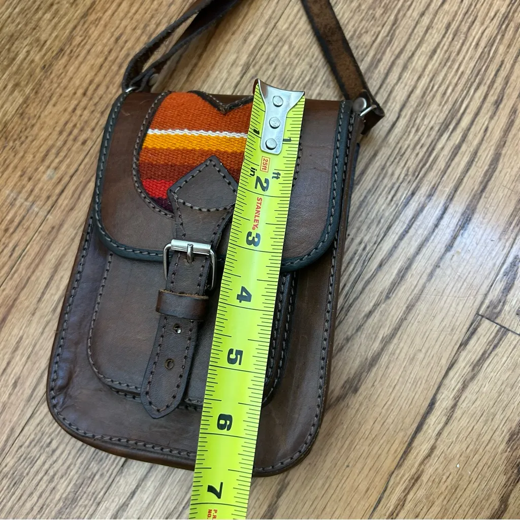 HANDMADE ARTESIAN Indigenous Brown Leather Southwestern Woven BOHO Crossbody Bag - Image 15