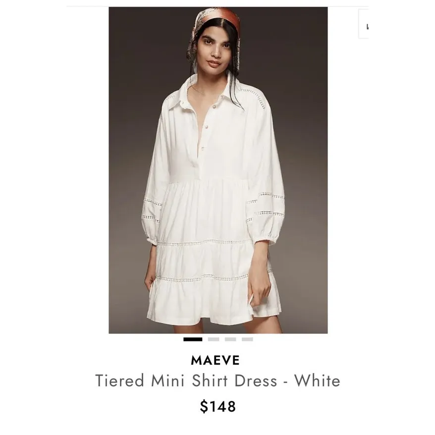 Anthropologie Maeve White Linen Blend Tiered Mini Dress Boho Resort Coastal XL - Image 10