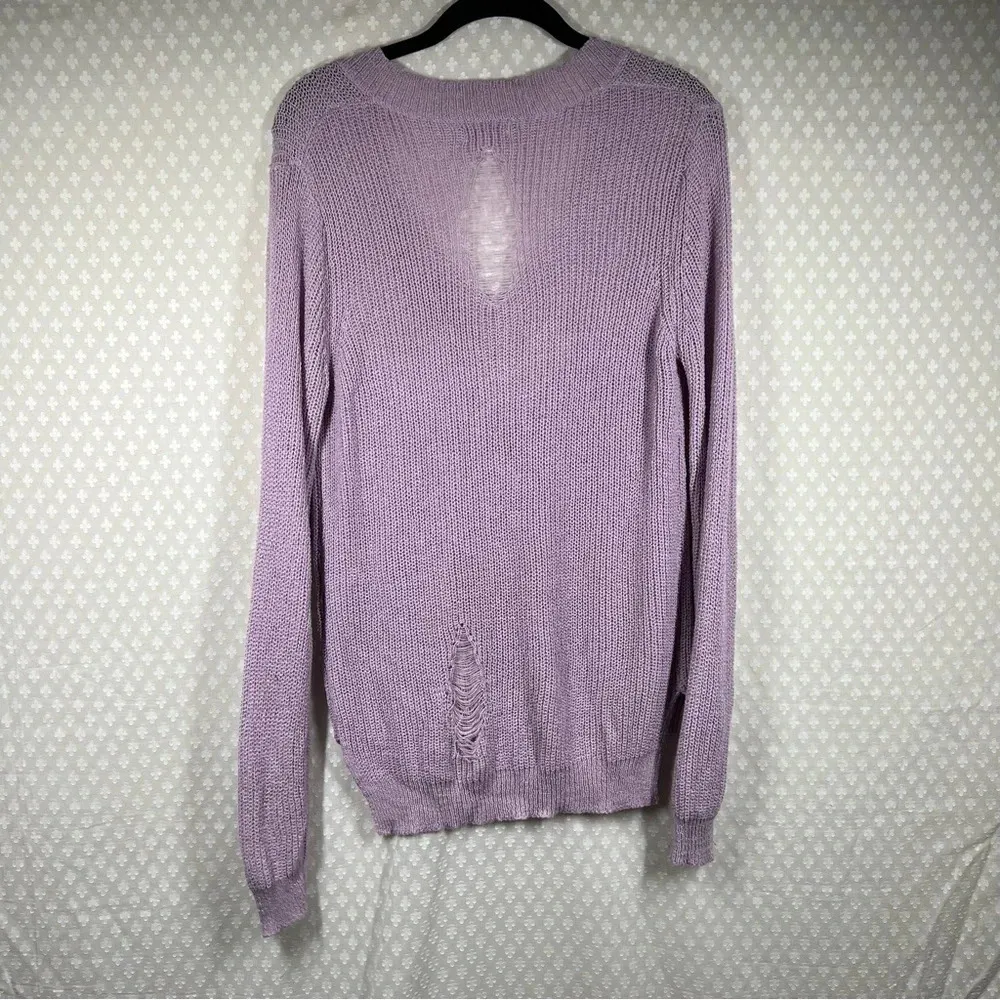Revolve Superdown Purple Distressed Knit V Neck‎ Sweater - Image 4