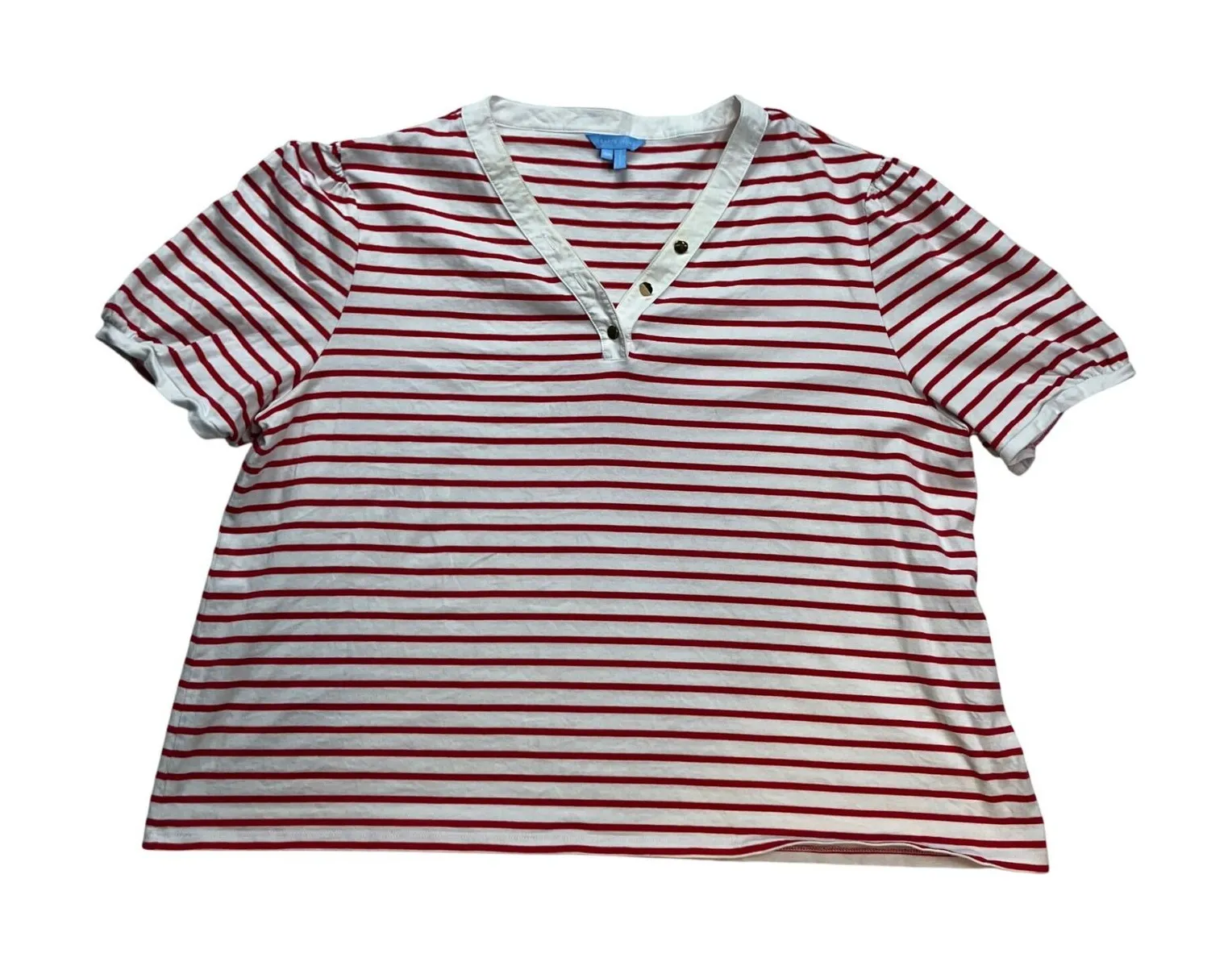 Draper James Striped V Neck T Shirt Women Plus Size 3X Red White Short Sleeve - Image 1