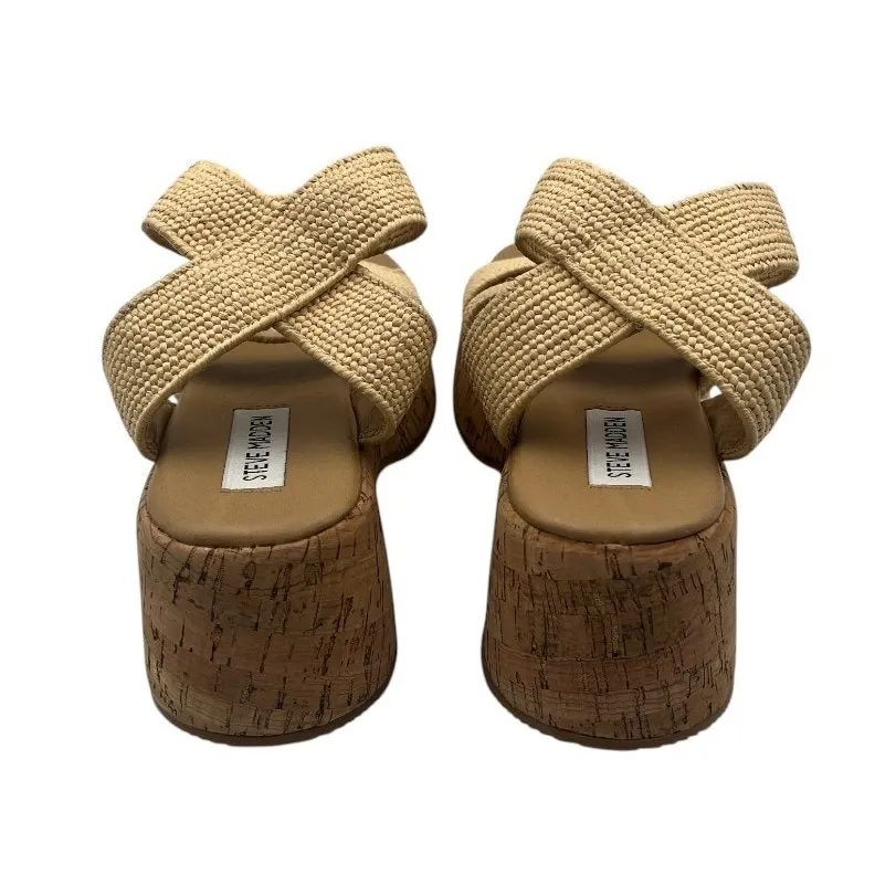 Steve Madden Sashes Cork Ankle Strap Flatform Sandals Raffia Beige Size 6M - Image 4