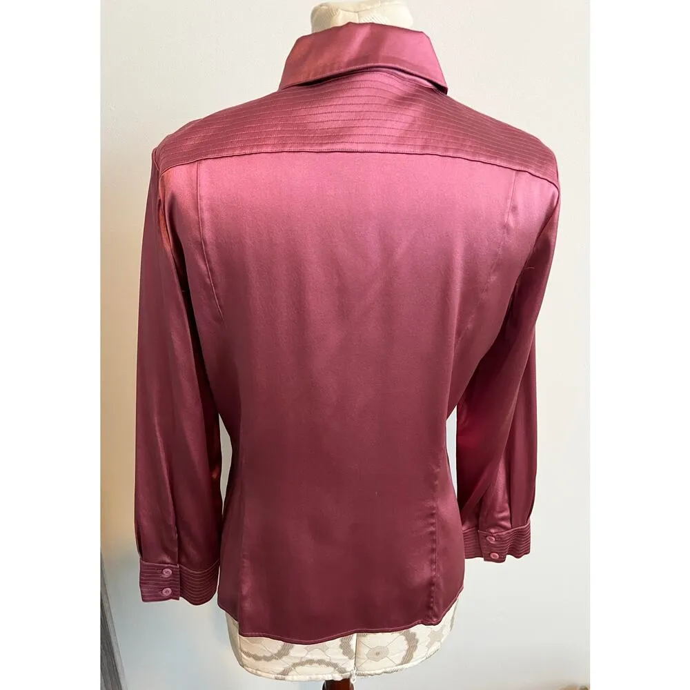 St John Vintage Silk Rose Pleated Button Up Blouse Size 8 - Image 4