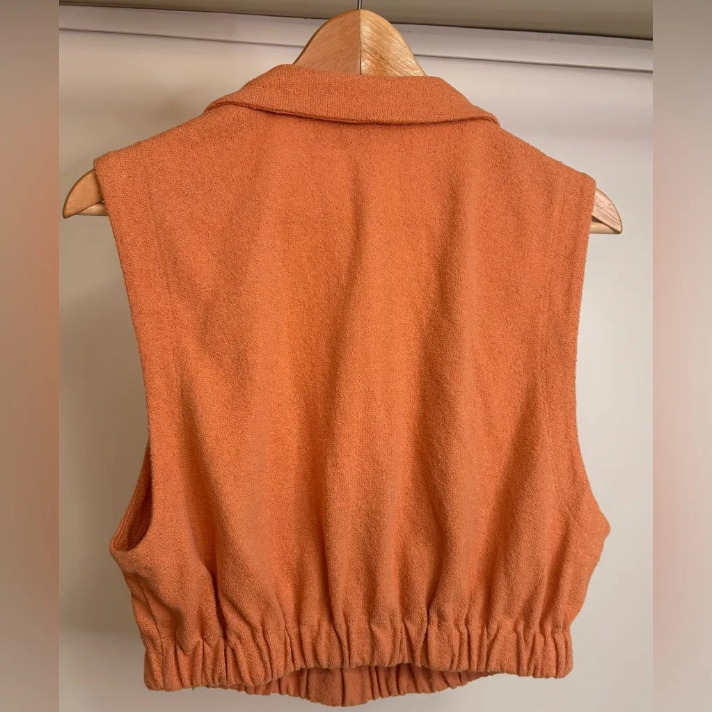 Free People x Revolve Ace top in Peach Pit Cropped with collar Terrycloth sz Med - Image 3
