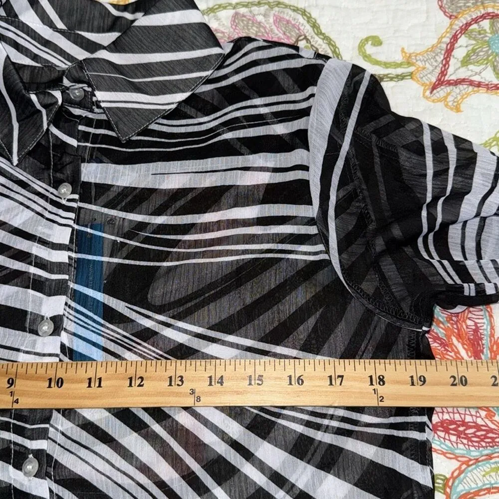 BLEU|ROD BEATTIE new wave shirt women’s size small long roll up sleeves coverup - Image 7