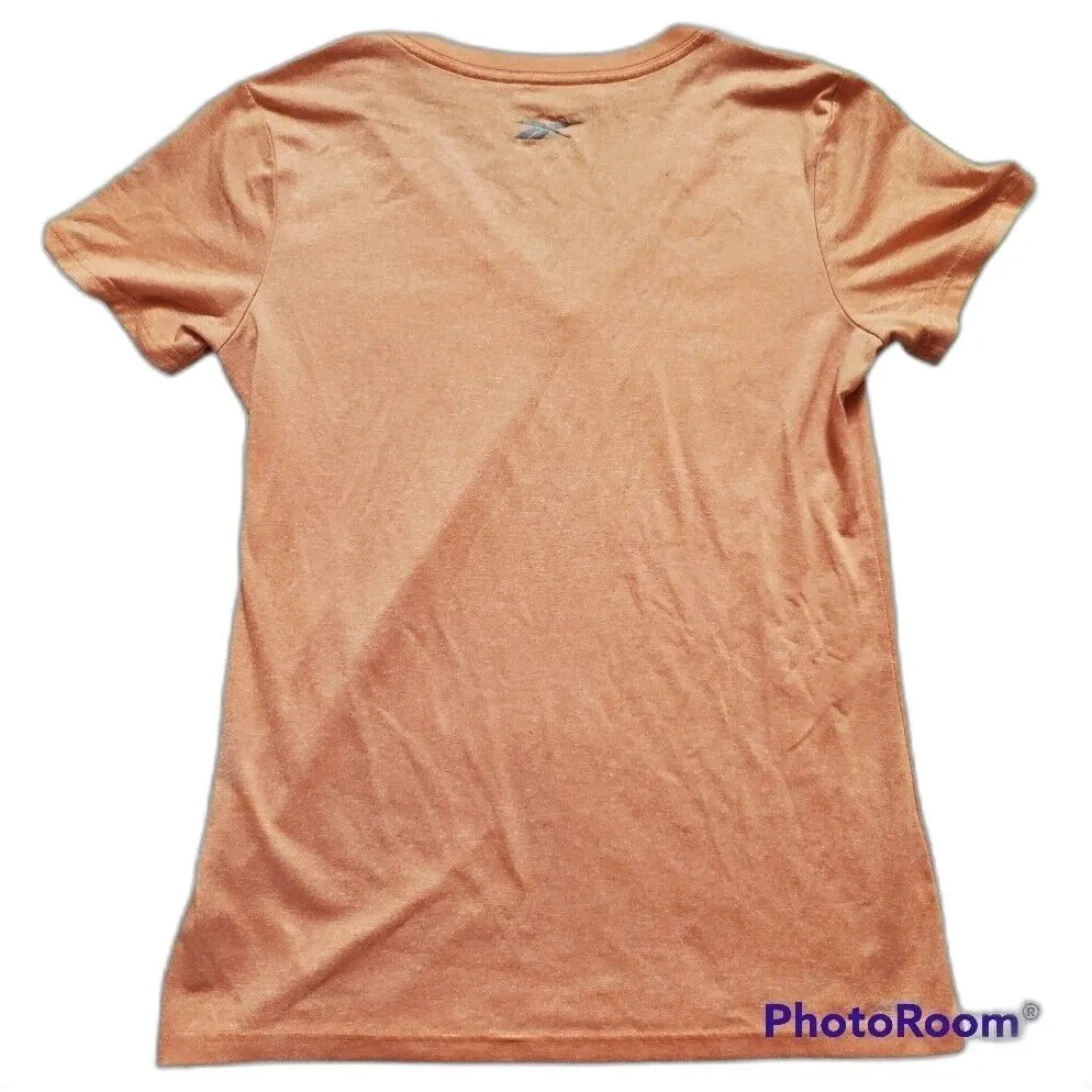 Reebok Shirt Women Medium Short Sleeve V Neck Athletic Orange Workout Run - Image 2