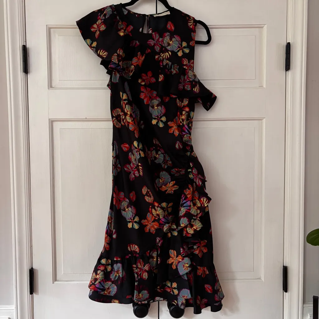 Ulla Johnson Candace Asymmetrical Ruffled Cocktail Dress Floral Lune Size 12 - Image 5