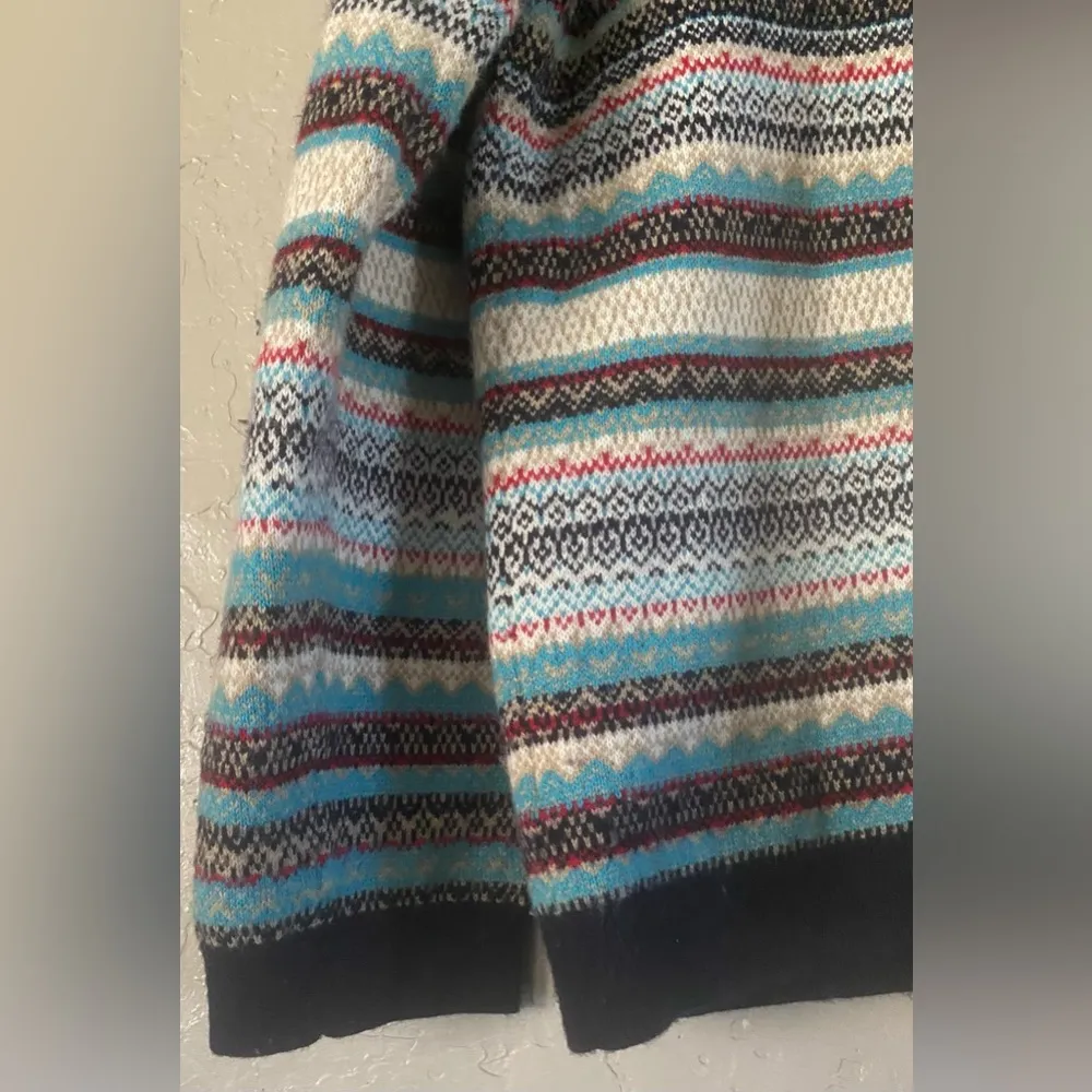 Talbots Women Cardigan Blue Colorful 3d Sweater L Nylon LAMBS Wool Jacket Aztec - Image 11