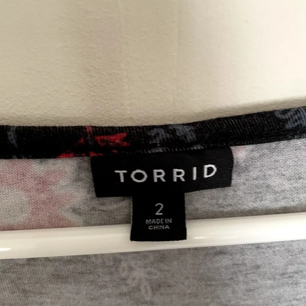 Torrid black and pink floral dress long bell sleeves v-neck casual comfortable - Image 3