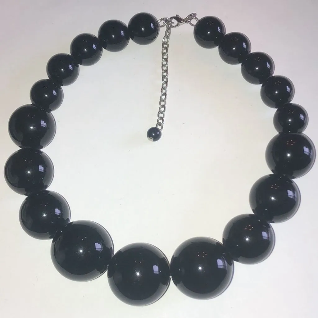 Huge Chunky Black Beaded Retro Boho Statement Necklace - Image 5