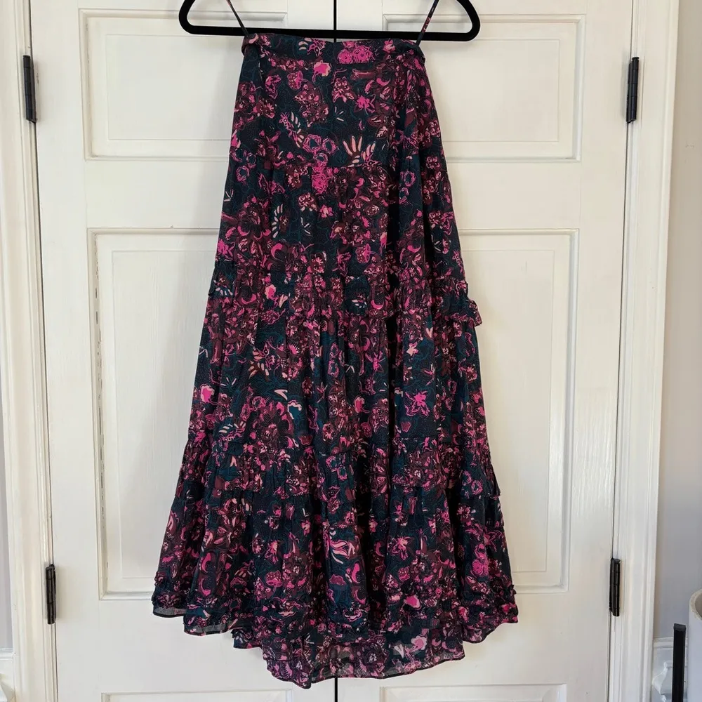 ULLA JOHNSON Amalia Midnight Floral Midi Skirt Tiered‎ Ruffle Pink Navy Size 6 - Image 12