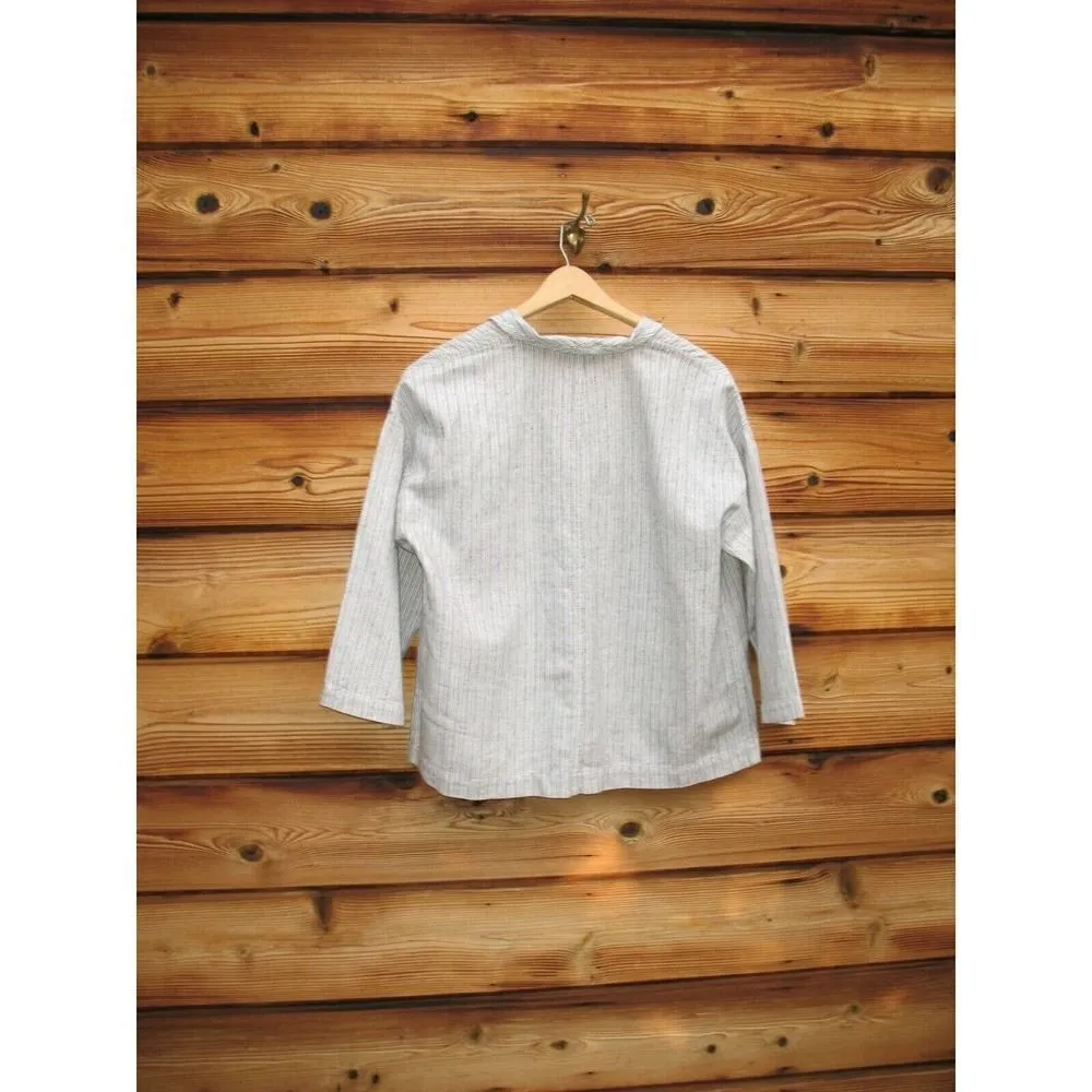 Eileen Fisher Ivory Organic Linen Cotton Boxy Ticking Stripe Jacket Size S - Image 7