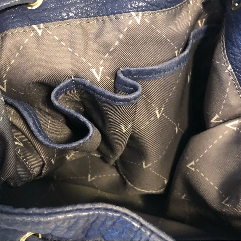 Vince Camino Pebbled Leather Bucket Bag Purse Navy Blue - Image 11