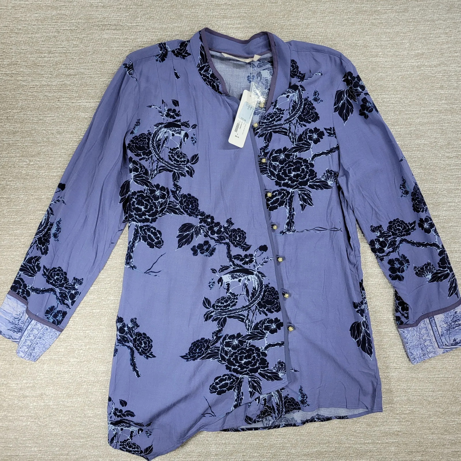 Soft Surroundings Tranquil Blooms Kimono Shirt XL Blue Floral Velvet Burnout New - Image 8