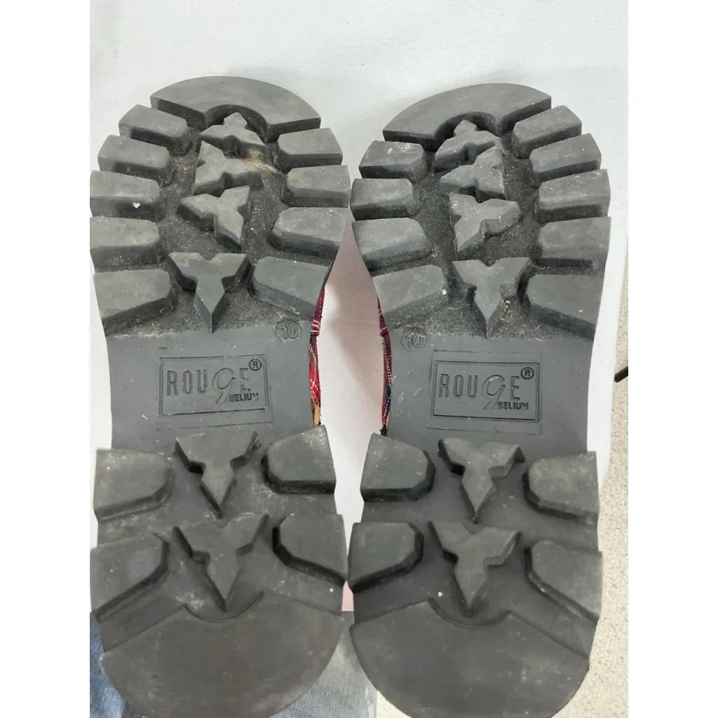 Womans Rouge Ankle Boots Chunky 10 M Plaid Animal Print Lace Up Zip Up Red - Image 8