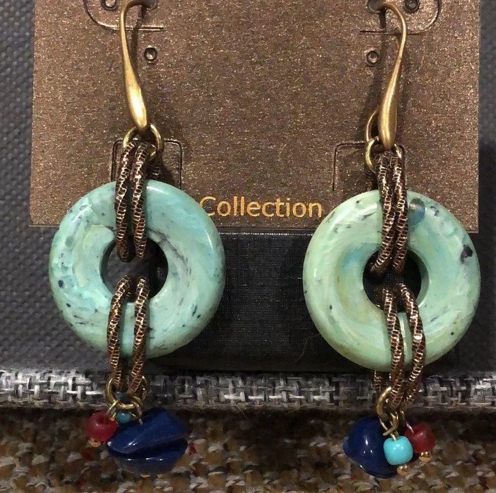 TRESKA Modern Abstract Metallic Multicolor Round Dangle Drop Earrings NWT - Image 2