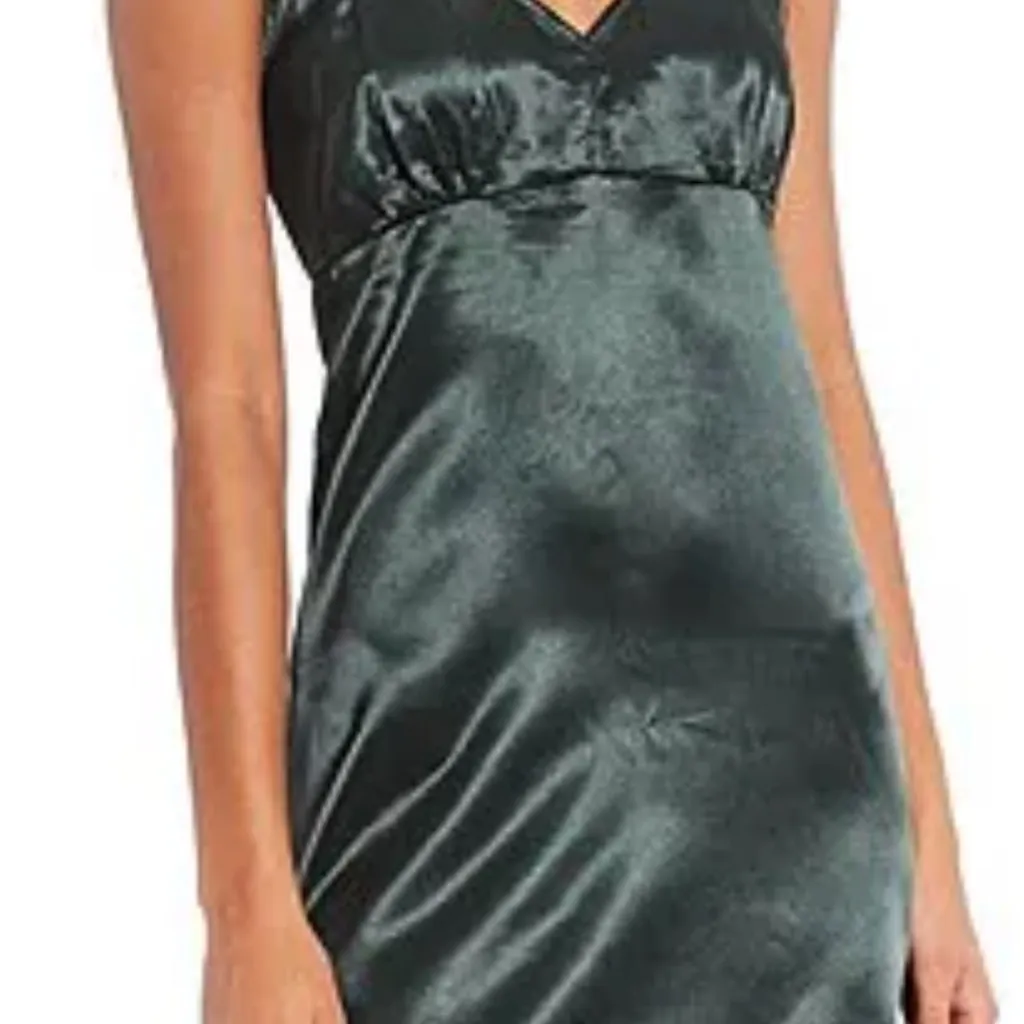 Chelsea & Violet Satin Green Babydoll Spaghetti Strap  Dress Sz M NWT - Image 2