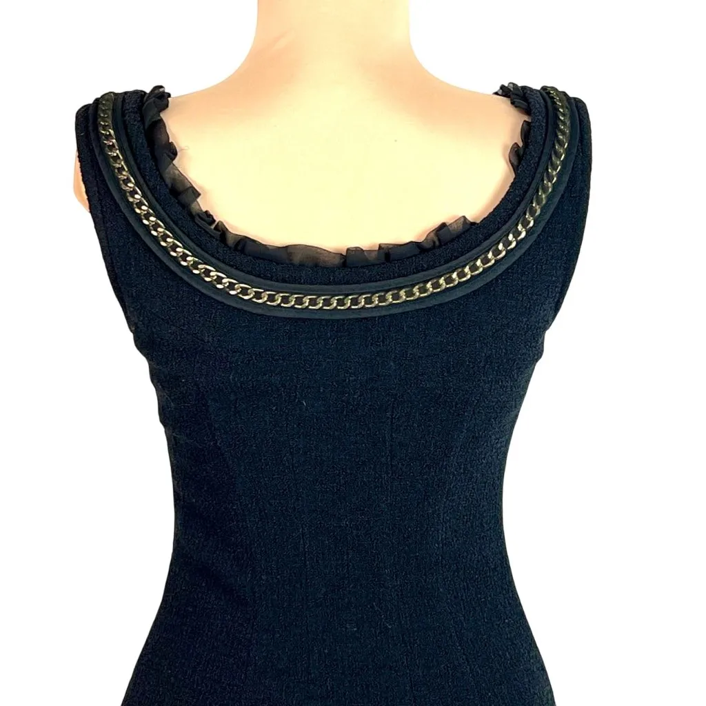Kate Spade Evia Black Wool Bouclé Chain Ruffle Dress 2 Elegant Old Money Luxury - Image 9