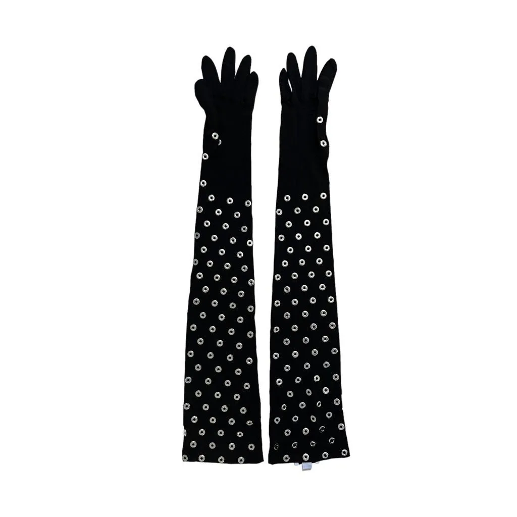 ALAÏA Eyelet Gloves in Noir & Argent‎ Black Size 8 - Image 8