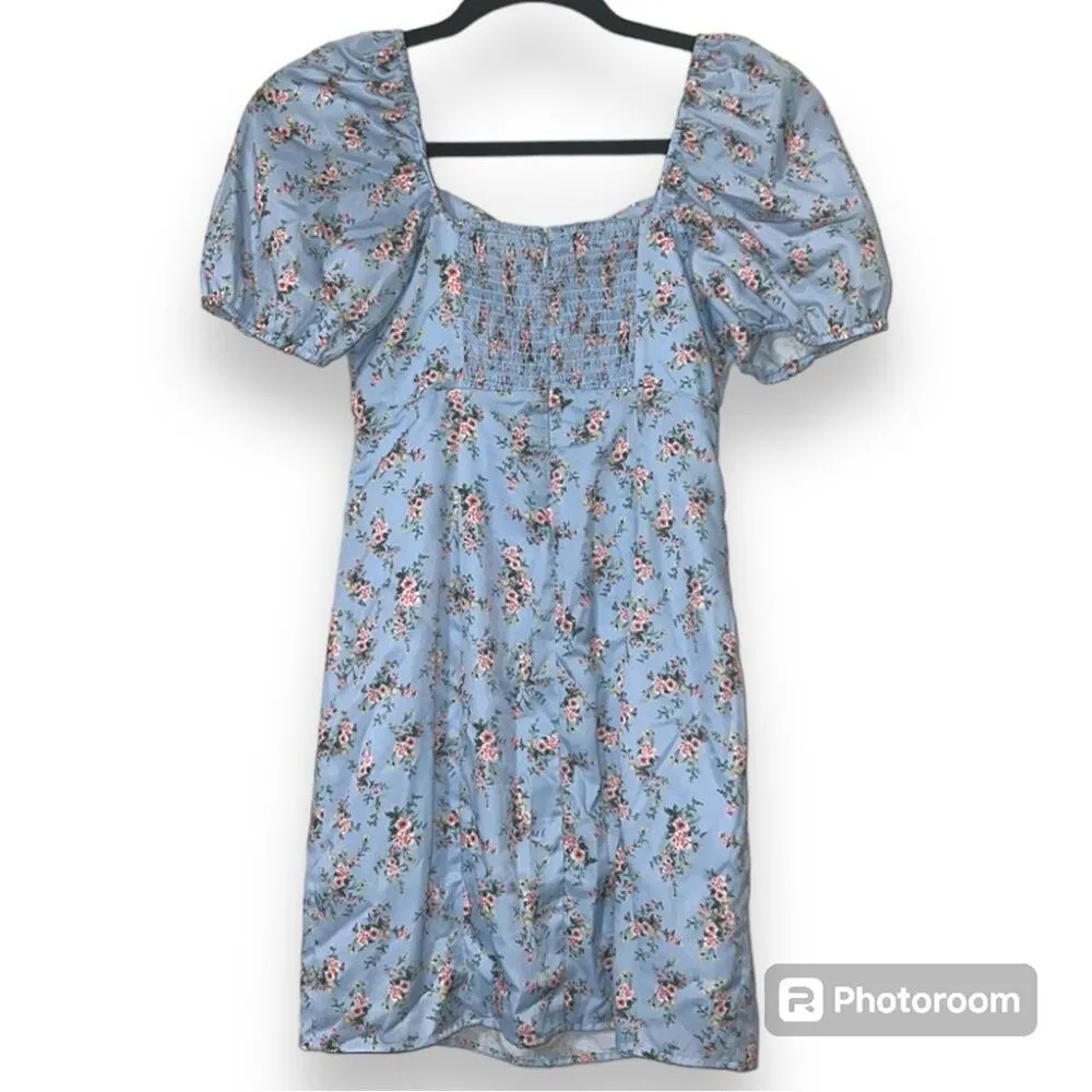 ALTAR'D STATE size XS blue floral mini dress sweetheart neckline zips up back - Image 3