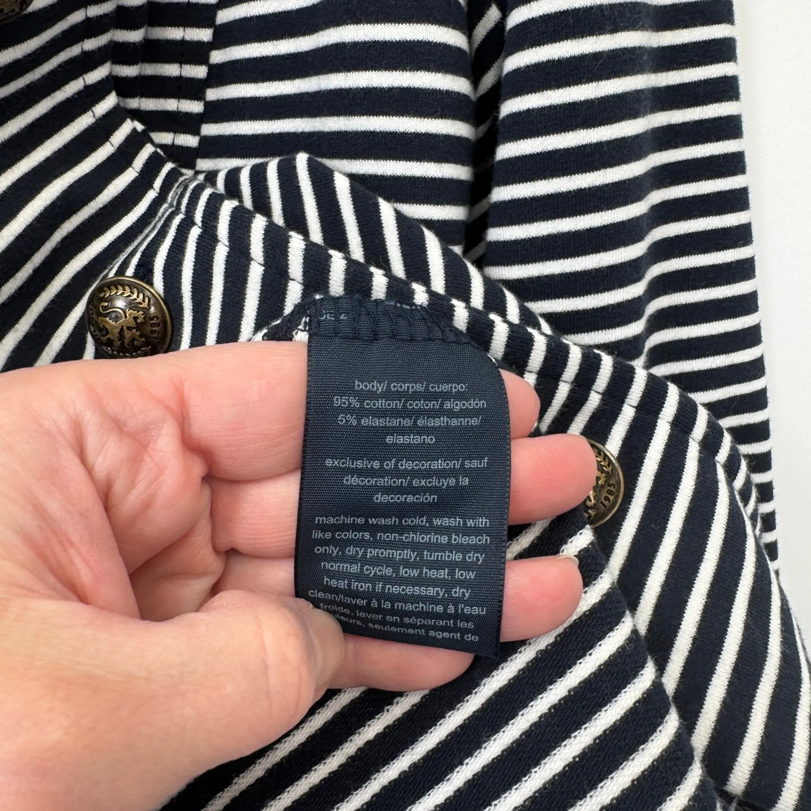 Tommy Hilfiger Military Nautical Blazer Jacket Womens M Navy White Stripe Preppy - Image 7