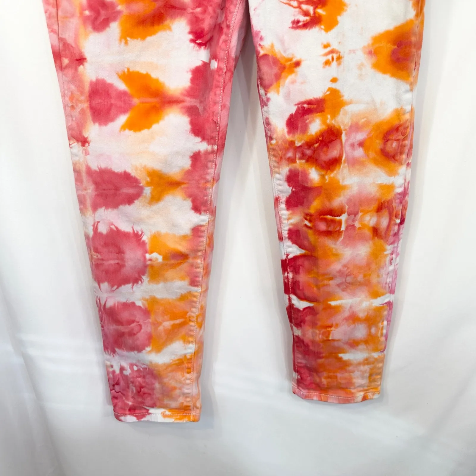 NYDJ Size‎ 12 Jeans Cropped Ankle Handmade Tie Dye Orange Pink Mid Rise 721 - Image 4