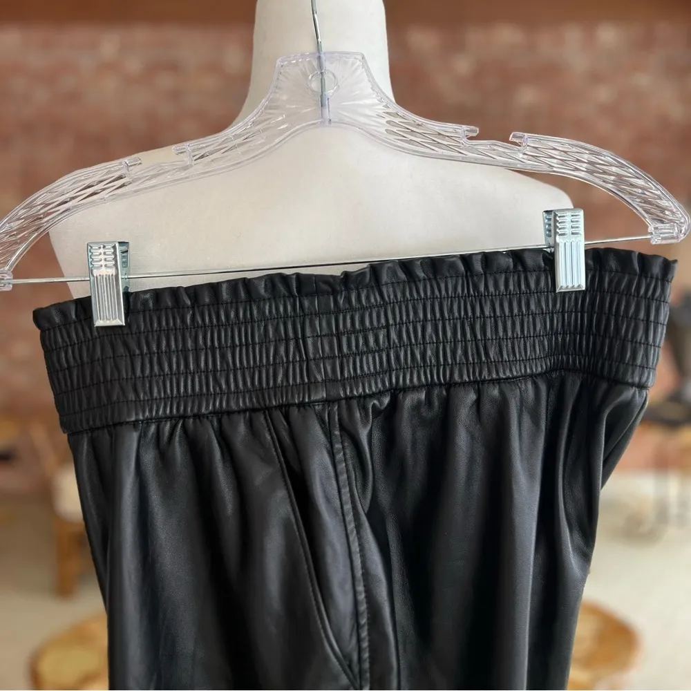 Joie Pants Faux Leather Smocked High Waist Straight Black Trousers 6 Pull On - Image 15