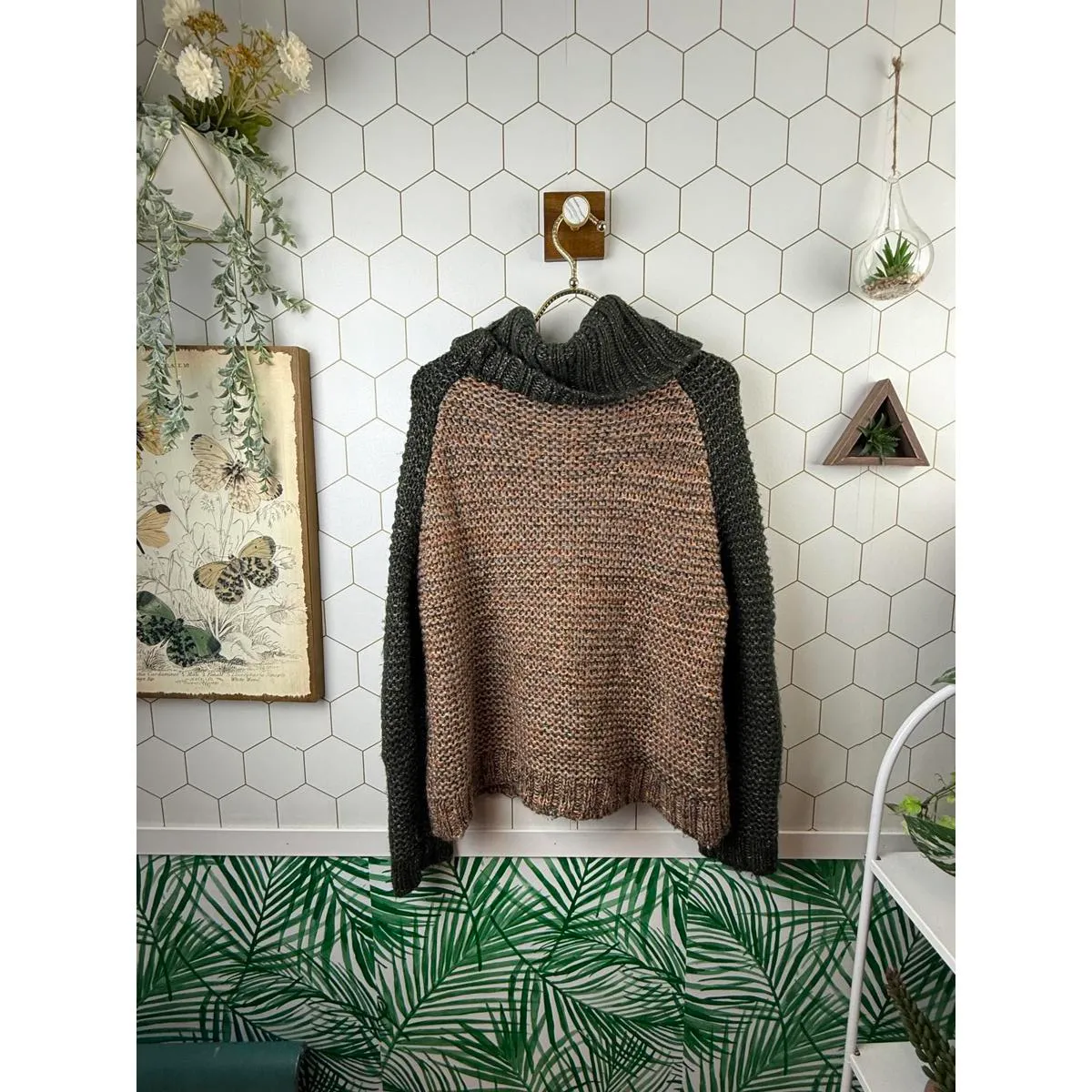 John + Jenn Green & Brown Marled Chunky Knit Turtleneck Sweater - Size - Small - Image 3