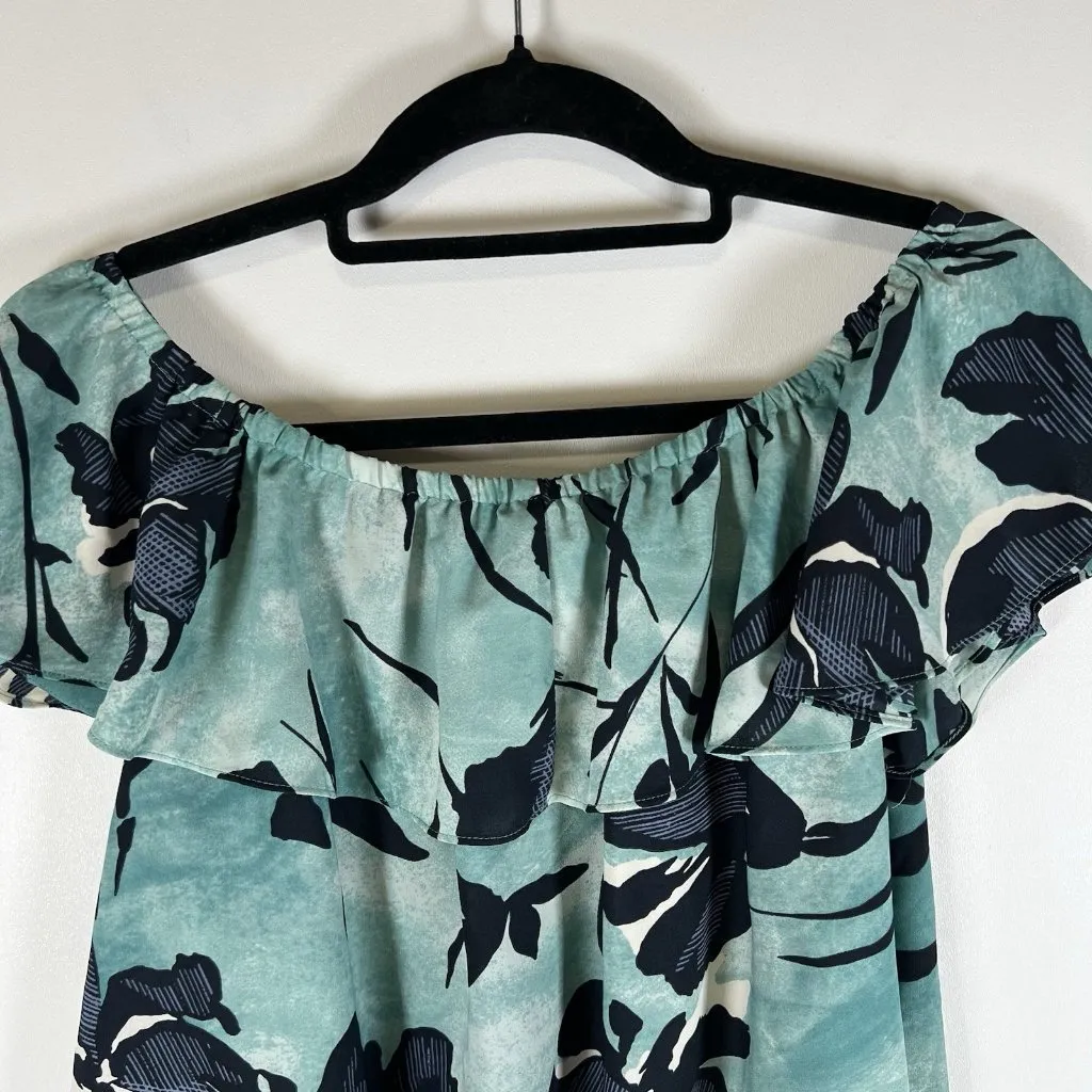 Maeve Womens Top Teal Blue Islander Tropical Print Off Shoulder‎ Ruffle Size S - Image 7