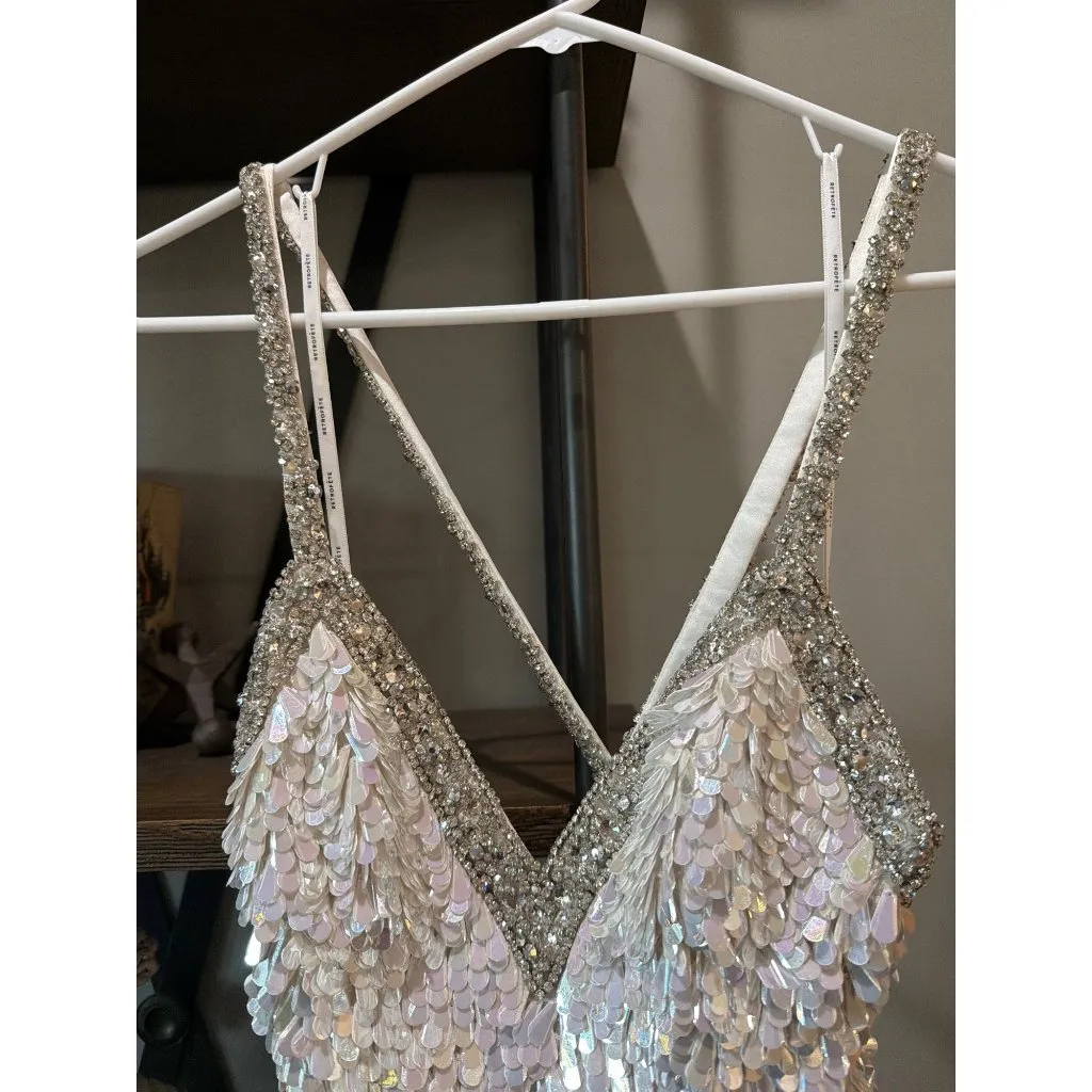 retrofete Ivana Sequin Rhinestone Mini Dress White & Silver Womens Size XS - Image 12