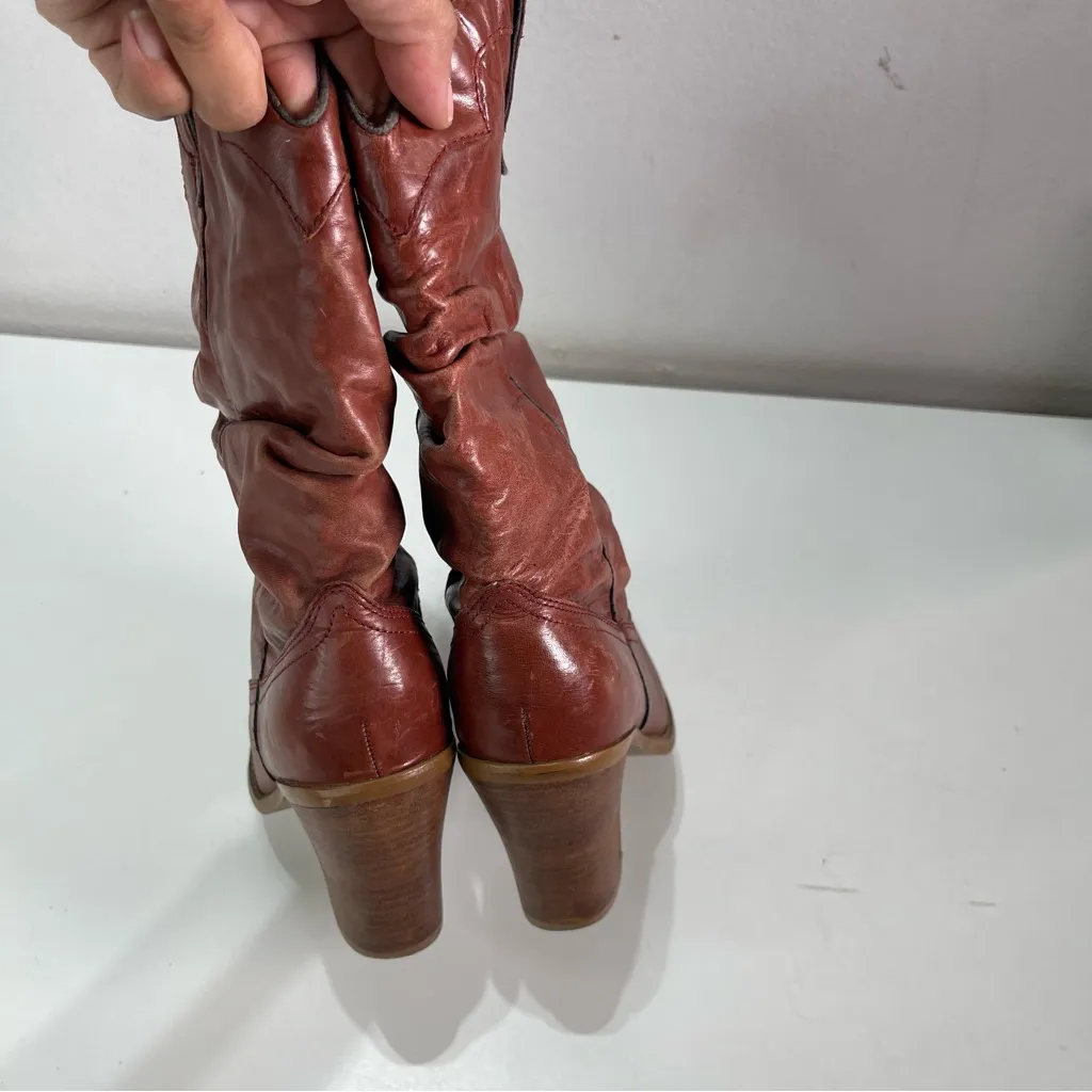 Steve Madden Cowgirl Boots Distressed Slouch Leather Mid Calf Brown Red 6M Boho - Image 6