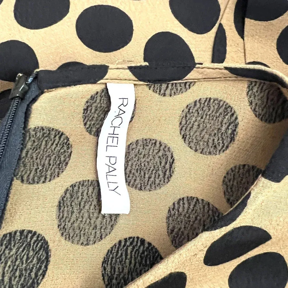 Rachel‎ Pally Polka Dot Puff Sleeve Midi Dress Tan Black Size Medium - Image 9